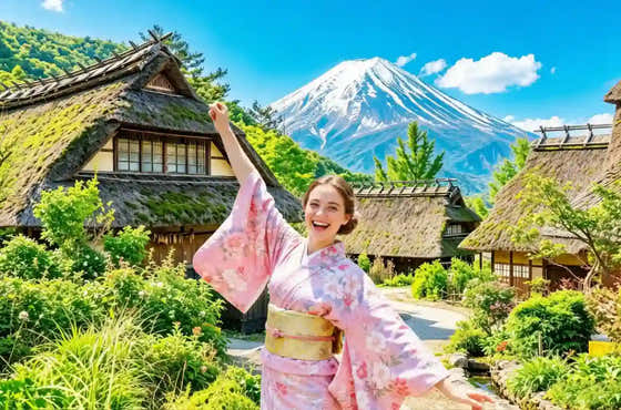 Mt. Fuji, Saiko Iyashi-no-Sato & Lake Kawaguchi Views from Tokyo