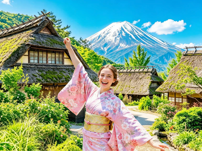 Mt. Fuji, Saiko Iyashi-no-Sato & Lake Kawaguchi Views from Tokyo